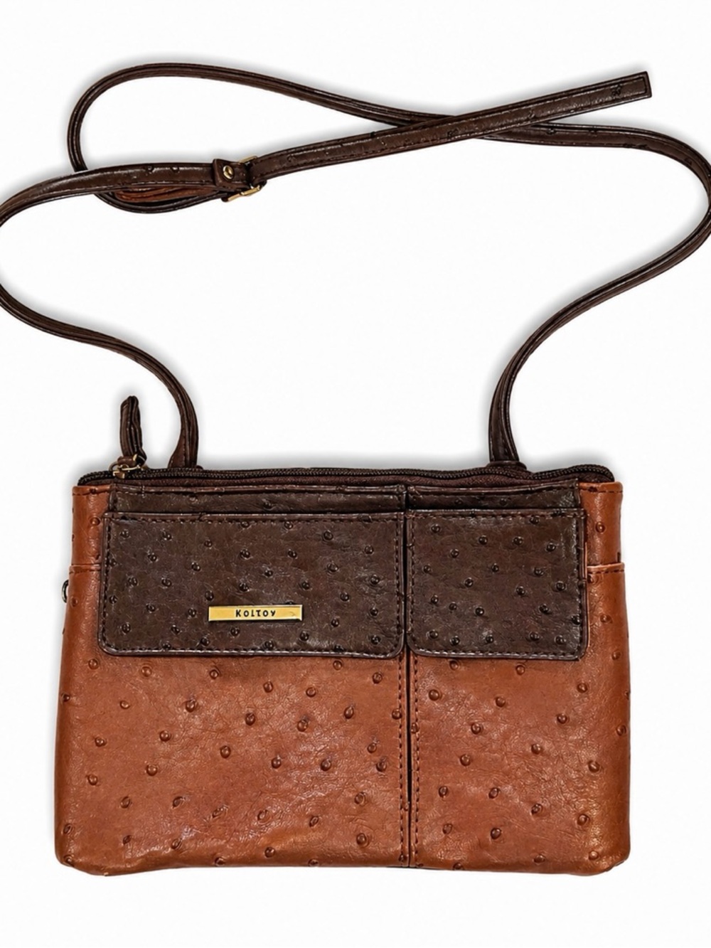 Two-Tone Brown Leather Crossbody Bag